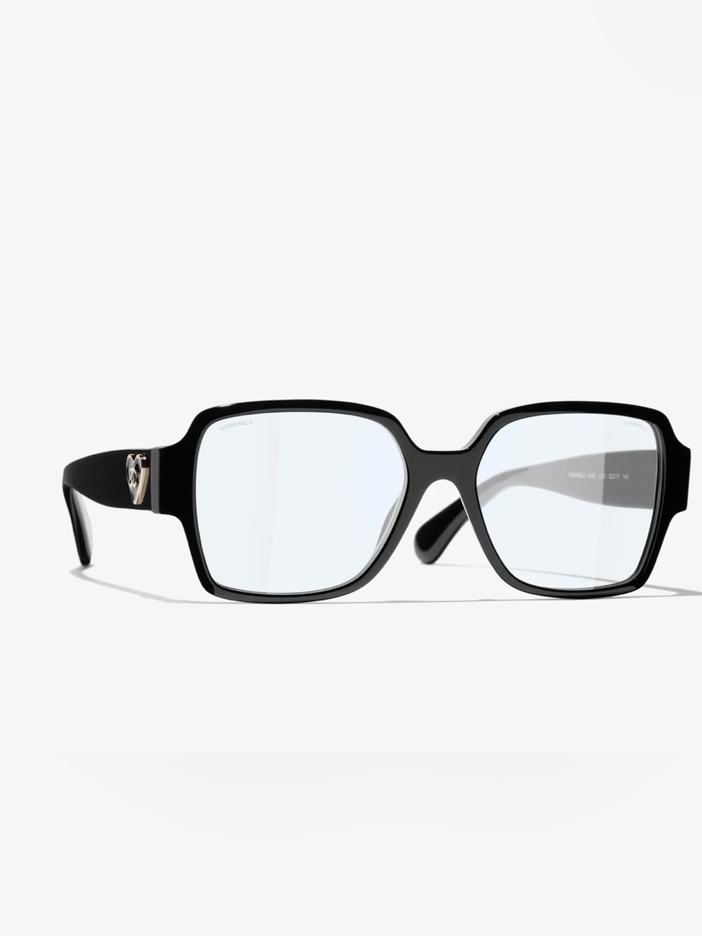 Chanel Square Blue Light Glasses - Black & Gold with Heart